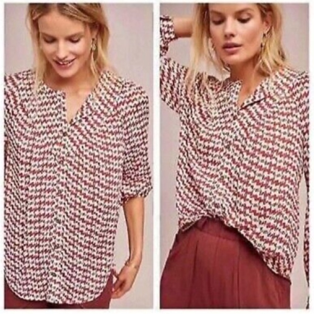 Anthropologie Maeve Avignon Dog Print Long Sleeve Blouse